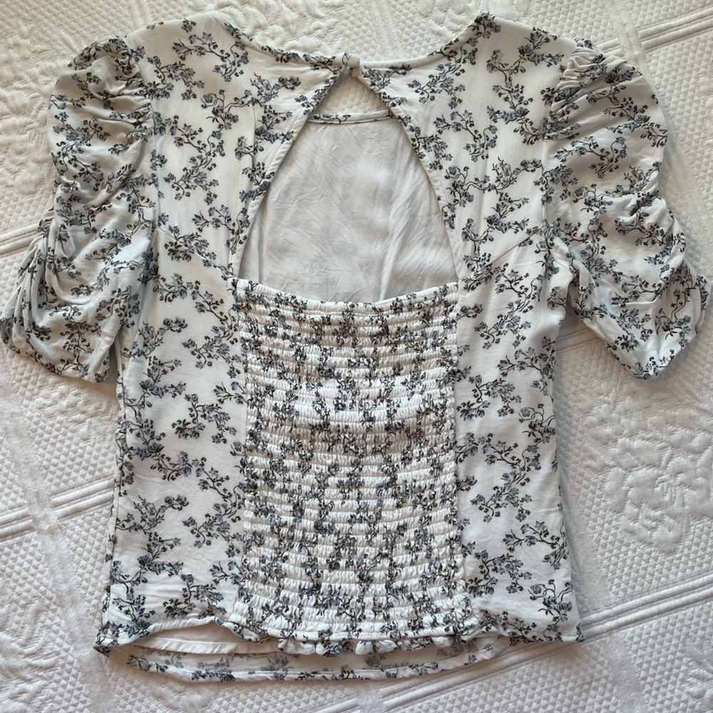 Abercrombie Blue Willow Toile Open Back Short Sleeve Top - Picture 6 of 12